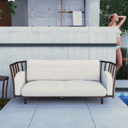 Outdoor sofa furniture can be manufactured by Slicethinner. The double sofa is made of solid wood structure. Backrest with a height of approximately 55.0. A double-sized sofa with a length of about 180cm. It is possible to change the design to a size for single use.